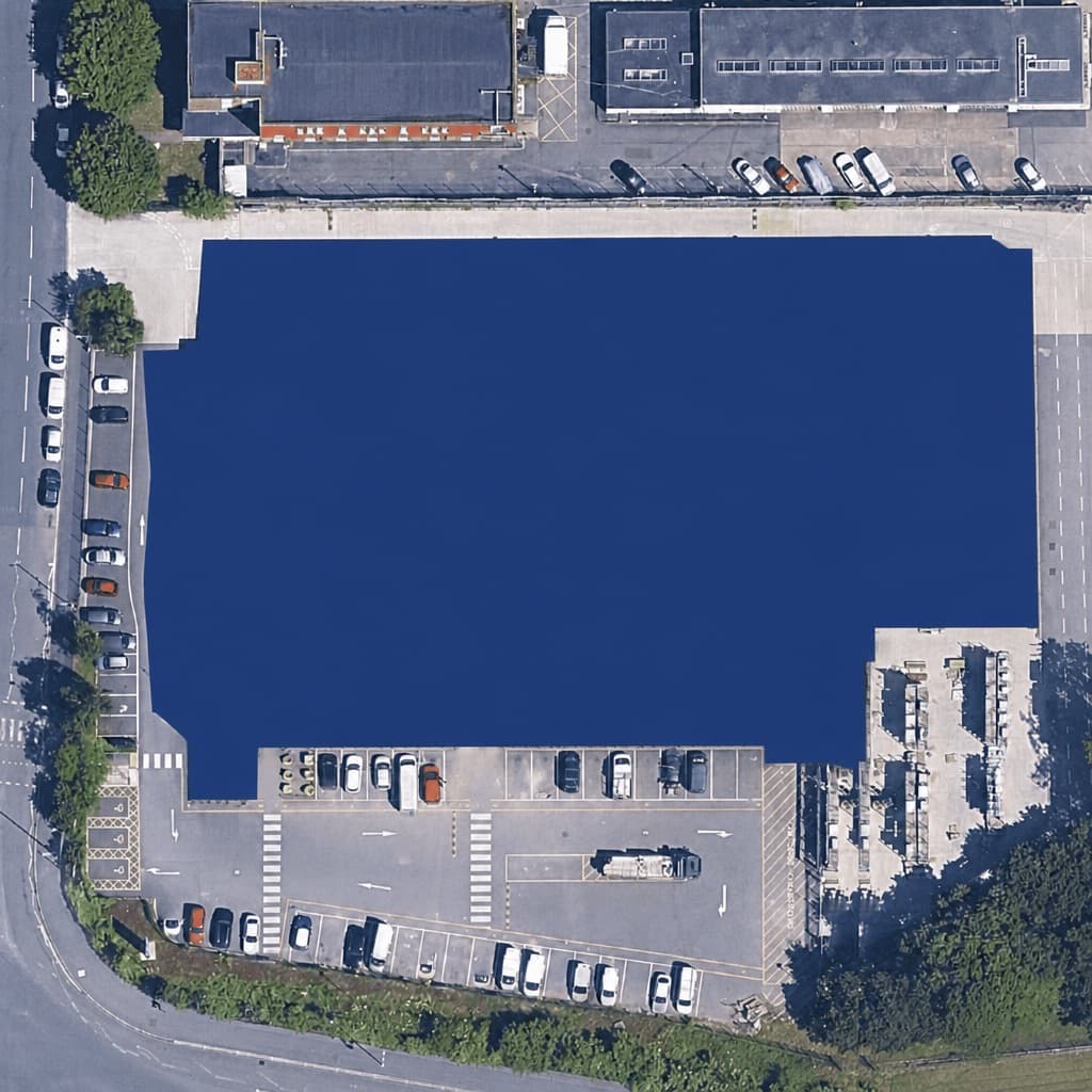 Wrong: the same roof covered by one flat slab of blue that spills past its edges